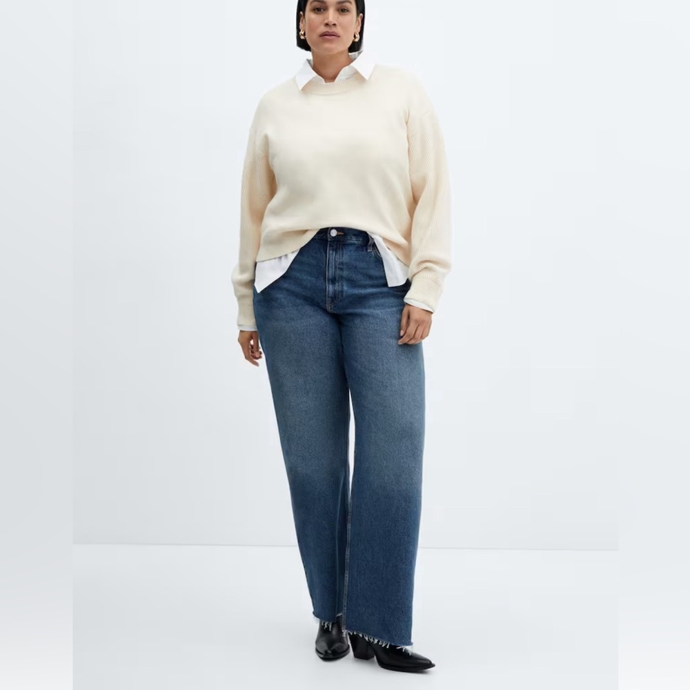 New Mango Nora High waisted Wide Leg Raw Fray Hem Full Length Jeans Size US 20